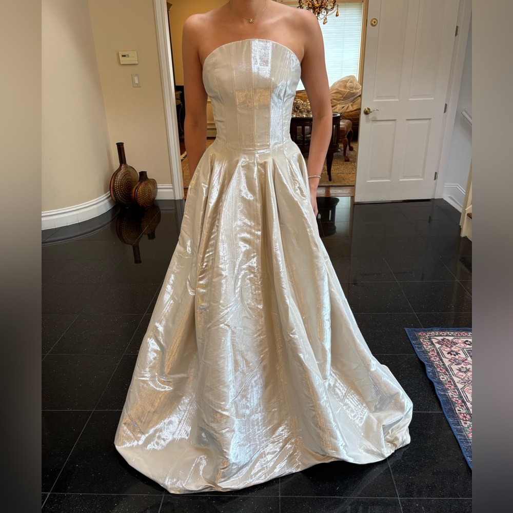 Oscar de la Renta Strapless Iridescent Ivory/Gold/Silver Gown Wedding Dress